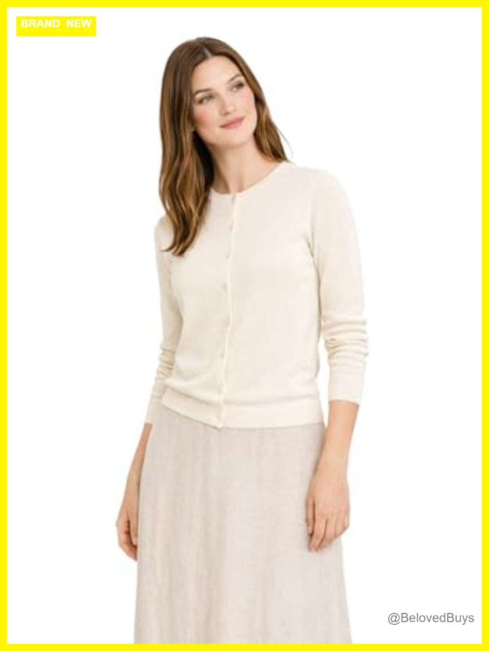 100% Pure Cashmere Button Front Crew Neck Cardigan Sweater